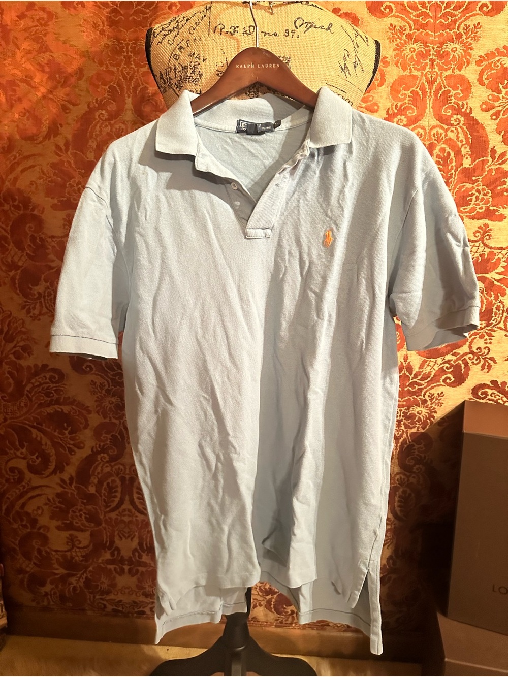 Ralph Lauren Men’s Pale Blue Polo with Orange Pony